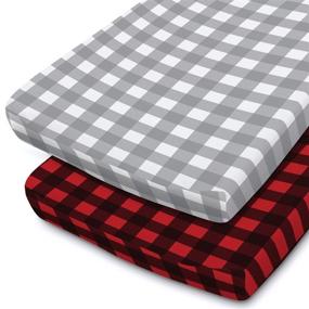 img 4 attached to 👶 2-Pack Red and Grey Buffalo Plaid Baby Changing Pad Covers by The Peanutshell - Suitable for Boys or Girls