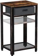 🏭 rustic brown rolanstar tall side table: industrial end table with adjustable mesh shelves, storage bin, metal frame, and retro nightstand logo