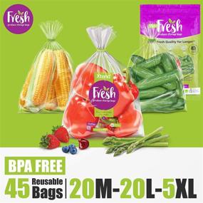 img 2 attached to 🥦 Set of 45 Reusable Fresh Produce Bags for Fridge Storage (20 Medium, 20 Large, 5 Extra-Large), BPA-Free, Ideal for Storing Vegetables, Fruits, and Herbs, Preserve Freshness and Prolong Shelf Life, by Xtend