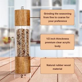 img 3 attached to Premium Acrylic Salt and Pepper Grinder Set - XQXQ Manual Salt and Pepper Mills, Wooden Shakers with Adjustable Ceramic Core - 8 Inches, Pack of 2