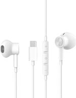 наушники hifi stereo usb c earbuds с микрофоном для samsung galaxy, lg velvet, google pixel, oneplus и huawei p30 pro - белые. логотип