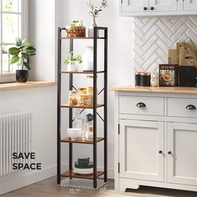 img 1 attached to 📚 VASAGLE 5-Tier Bookshelf: Industrial Rustic Brown and Black Storage Shelving Unit for Study, Living Room, Bedroom - ULLS100B01