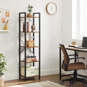 img 3 attached to 📚 VASAGLE 5-Tier Bookshelf: Industrial Rustic Brown and Black Storage Shelving Unit for Study, Living Room, Bedroom - ULLS100B01