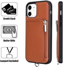 img 2 attached to 📱 Labato iPhone 12/12 Pro Wallet Case with Strap - Slim Leather Lanyard Cases with Card Holder and Zipper Wallet - Protective Phone Cover for 6.1'' iPhone 12/12 Pro 2020 (Brown)