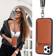 📱 labato iphone 12/12 pro wallet case with strap - slim leather lanyard cases with card holder and zipper wallet - protective phone cover for 6.1'' iphone 12/12 pro 2020 (brown) logo