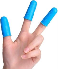 img 3 attached to 🖐️ Finger Cots - 12Pcs Silicone Finger Protection Covers Caps in 3 Sizes - Blue Finger Tip Protectors, Guards, and Heat Resistant Sleeves