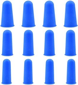 img 4 attached to 🖐️ Finger Cots - 12Pcs Silicone Finger Protection Covers Caps in 3 Sizes - Blue Finger Tip Protectors, Guards, and Heat Resistant Sleeves