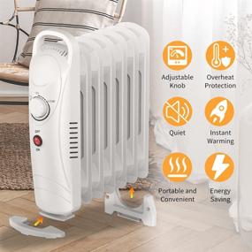 img 3 attached to 🔥 Portable Oil Filled Radiator Heater: 700W Electric Space Heater with Thermostat, Overheat Protection - Quiet Indoor Heater for Home and Office
