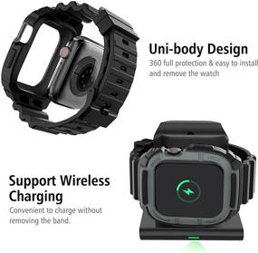 img 1 attached to Прочный защитный чехол с ремешком из TPU для Apple Watch 44 мм 42 мм - совместим с бамперным чехлом, защитным покрытием Loxoto от ударов и падений - идеально подходит для iWatch 6/SE/5/4/3 - спортивный военный стиль для мужчин и женщин.