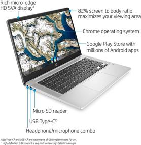 img 3 attached to 💻 Обновленный ноутбук HP Chromebook 14-дюймов с процессором Intel Celeron N4000, 4Гб ОЗУ, 32Гб eMMC, Chrome OS - минеральное серебро (14a-na0010nr)