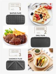 img 2 attached to 🥪 Black 3 in 1 Sandwich Maker with Removable Plates, 1200W Panini Press Grill, 5-Gears Temperature Control - Non-stick Coating