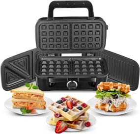 img 4 attached to 🥪 Black 3 in 1 Sandwich Maker with Removable Plates, 1200W Panini Press Grill, 5-Gears Temperature Control - Non-stick Coating