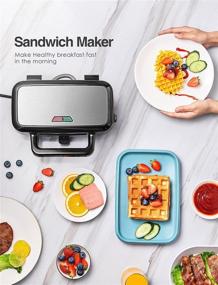 img 3 attached to 🥪 Black 3 in 1 Sandwich Maker with Removable Plates, 1200W Panini Press Grill, 5-Gears Temperature Control - Non-stick Coating