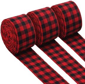 img 4 attached to 315 Inches Buffalo Plaid Ribbon: Perfect for Box Wrapping & Crafts Decoration - Black and Red Plaid