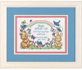 img 3 attached to 🧵 Dimensions 06802 - God Gave Us Counted Cross Stitch Birth Record Kit: 14 Count White Aida, 7" W x 5" H