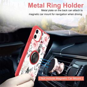 img 1 attached to IPhone 12 Case Rose Floral Grey Leaves Design With Ring Holder Kickstand 360 Degree Stand Screen Protector (Work With Magnetic Car Mount) Women Girls Protective Flower Cover For IPhone 12 6