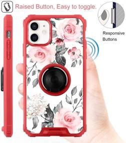 img 2 attached to IPhone 12 Case Rose Floral Grey Leaves Design With Ring Holder Kickstand 360 Degree Stand Screen Protector (Work With Magnetic Car Mount) Women Girls Protective Flower Cover For IPhone 12 6