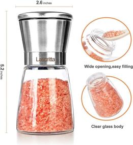 img 2 attached to 2-Pack Stainless Steel Salt and Pepper Grinder Set - Upgraded Glass Pepper Grinder Set, Refillable Mill Grinders by Lascritta (5.2"x2.6")