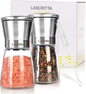 2-pack stainless steel salt and pepper grinder set - upgraded glass pepper grinder set, refillable mill grinders by lascritta (5.2"x2.6") logo