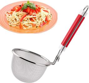 img 4 attached to Hook Handle Stainless Steel Food Strainer Colander - Mesh Spider Strainer for Rinsing Pasta, Noodles, Fruits - Fine Mesh Net Kitchen Strainers, Perfect Noodle Pasta Strainer Basket