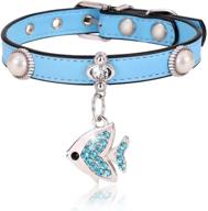 🐱 stylish bling diamante pendant cat collar - freewindo soft pu leather adjustable collar for small dogs and puppies - ideal for cats - blue (fish) logo