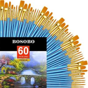 img 4 attached to Набор кистей для рисования BOSOBO - 6 штук, 60 штук кистей с острым круглым наконечником из нейлона - идеально подходят для акриловых, акварельных и масляных красок, рисования на лице, моделирования, деталей миниатюр и рок-живописи - синий.