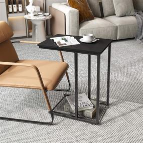 img 1 attached to 🛋️ YITAHOME C-Shaped Couch Table: Stylish Metal Sofa Side Table on Casters for Living Room & Kitchen, Easy Assembly, Black