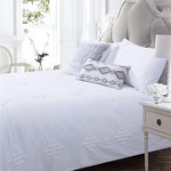 🛏️ white boho queen duvet cover set with tufted texture, clipped dot design, and shabby chic jacquard pattern - elegant, pretty, cute 90x90 bohemian bedding set with diamond geo - zip closure logo