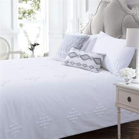 img 4 attached to 🛏️ White Boho Queen Duvet Cover Set with Tufted Texture, Clipped Dot Design, and Shabby Chic Jacquard Pattern - Elegant, Pretty, Cute 90x90 Bohemian Bedding Set with Diamond Geo - Zip Closure