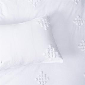 img 3 attached to 🛏️ White Boho Queen Duvet Cover Set with Tufted Texture, Clipped Dot Design, and Shabby Chic Jacquard Pattern - Elegant, Pretty, Cute 90x90 Bohemian Bedding Set with Diamond Geo - Zip Closure