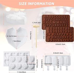 img 3 attached to 🍫 Набор из 5 кусков силиконовых форм для шоколада с деревянным молотком и палочкой - алмазное сердце, мороженое на палочке, форма букв и цифр для десертов, тортов и конфет - коричневый и белый