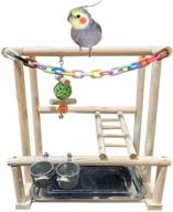 🦜 natural wood bird playground stand with feeder cups & toys - cockatiel perch gym and playpen ladder for exercise (includes chewing toy) logo