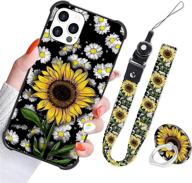 🌻 sunflower daisy cute design iphone 12 pro max case for women and girls - strap lanyard, finger grip ring holder and flower floral protective shockproof back bumper cover case, 6.7 inch logo