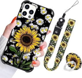 img 4 attached to 🌻 Sunflower Daisy Cute Design iPhone 12 Pro Max Case for Women and Girls - Strap Lanyard, Finger Grip Ring Holder and Flower Floral Protective Shockproof Back Bumper Cover Case, 6.7 Inch