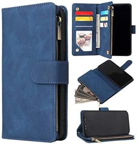 img 3 attached to 📱 ZZXX iPhone 12 Wallet Case - Premium Soft PU Leather Zipper Flip Folio with Card Slot, Wrist Strap, and Kickstand - Protective Case for iPhone 12 (6.1 inch), Blue