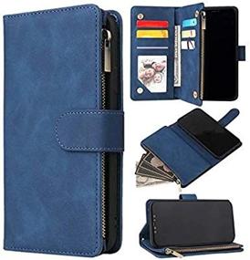 img 1 attached to 📱 ZZXX iPhone 12 Wallet Case - Premium Soft PU Leather Zipper Flip Folio with Card Slot, Wrist Strap, and Kickstand - Protective Case for iPhone 12 (6.1 inch), Blue