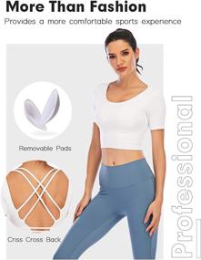 img 3 attached to 👚 ECUPPER Womens Long Sleeve Sport Crop Top: Backless Yoga & Fitness Shirt with Thumb Hole and Padded Straps