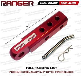 img 3 attached to 🚗 Удлиненный алюминиевый прицепной ресивер Ranger 2 дюйма с адаптером для карабина 3/4 дюйма - 20 000 фунтов глянцевый красный
