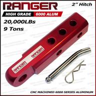 🚗 удлиненный алюминиевый прицепной ресивер ranger 2 дюйма с адаптером для карабина 3/4 дюйма - 20 000 фунтов глянцевый красный логотип