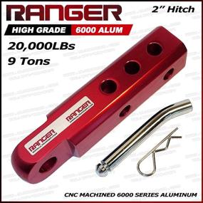 img 4 attached to 🚗 Удлиненный алюминиевый прицепной ресивер Ranger 2 дюйма с адаптером для карабина 3/4 дюйма - 20 000 фунтов глянцевый красный