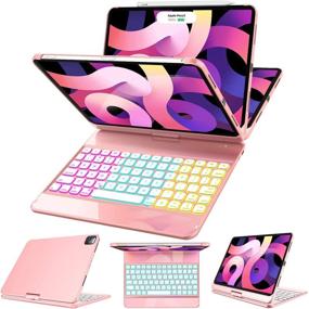 img 4 attached to GreenLaw iPad Pro 11 2021 Case with Keyboard: 360° Rotatable, 3-Zone 7 Color Backlight - Rose Gold