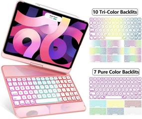 img 3 attached to GreenLaw iPad Pro 11 2021 Case with Keyboard: 360° Rotatable, 3-Zone 7 Color Backlight - Rose Gold