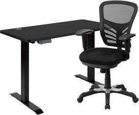 img 4 attached to 🪑 48-Inch Wide Electric Height Adjustable Standing Desk in Black with Multifunction Executive Swivel Ergonomic Office Chair, Mesh Back