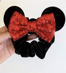 img 3 attached to 🎀 Set of 4 Women's Mouse Ear Scrunchies: Velvet Sequin Bow Hair Ties for Women, Girls, and Kids
