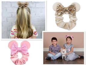 img 1 attached to 🎀 Set of 4 Women's Mouse Ear Scrunchies: Velvet Sequin Bow Hair Ties for Women, Girls, and Kids