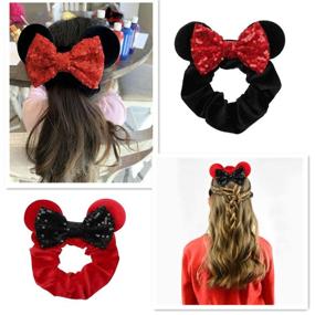 img 2 attached to 🎀 Set of 4 Women's Mouse Ear Scrunchies: Velvet Sequin Bow Hair Ties for Women, Girls, and Kids