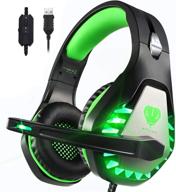 🎧 pacrate 7.1 usb stereo gaming headset with microphone leds, wired over-ear headphones for kids and adults (black/green) logo