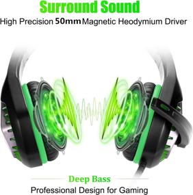 img 3 attached to 🎧 PACRATE 7.1 USB Stereo Gaming Headset with Microphone LEDs, Wired Over-Ear Headphones for Kids and Adults (Black/Green)