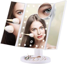 img 4 attached to 💄 LED Trifold Makeup Mirror with Touch Screen Light Control, HD Portable Vanity Mirror with 22 Lights, Dual Power Supply, 1x/2x/3x/10X Magnification – Ideal for Makeup Artists and Beauty Enthusiasts
