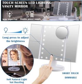 img 2 attached to 💄 LED Trifold Makeup Mirror with Touch Screen Light Control, HD Portable Vanity Mirror with 22 Lights, Dual Power Supply, 1x/2x/3x/10X Magnification – Ideal for Makeup Artists and Beauty Enthusiasts